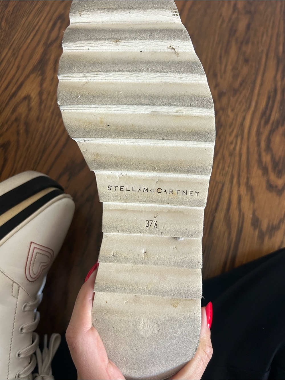 Stella McCartney White Platform Lace-Up Sneakers with Red Heart Accents - Picture 8 of 9